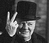 Churchill giving the V sign to Hitler