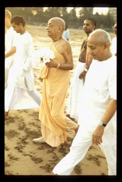 Srila Prabhupada and Dr. Patel on Juhu beach